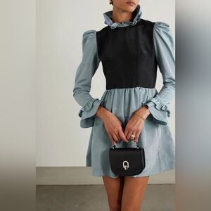 Batsheva Women's Prairie Two-Tone Ruffled Moire Mini Dress in Blue- Size…